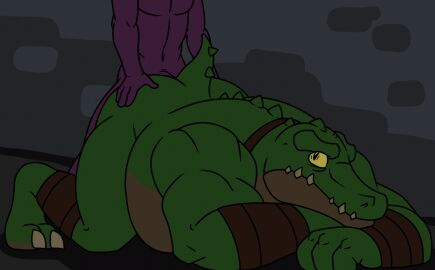 animated anthro ass crocodile crocodilian duo genitals green_body green_scales human human_on_anthro humanoid interspecies leopold_visette looking_back male male/male mammal nude penetration penis pinned powerplay reptile scales scalie sex short_playtime short_tail size_difference slightly_chubby tail teratophilia yellow_eyes