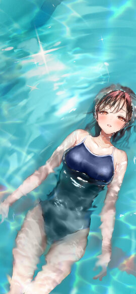 1girls absurd_res absurdres bare_armpits bare_arms bare_chest bare_hands bare_legs bare_shoulders bare_skin bare_thighs bikini black_bikini black_one-piece_swimsuit black_school_swimsuit black_swimsuit black_swimwear blush blush_lines blushing_female breasts brown-haired_female brown_eyebrows brown_hair caustics collarbone covered_navel covered_nipples day daytime dot_nose dripping_wet exposed exposed_armpits exposed_arms exposed_legs exposed_shoulders exposed_thighs female female_focus female_only fingers groin hair_between_eyes half-closed_eyes high_resolution highres hourglass_figure legs light-skinned_female light_skin lips long_hair looking_at_viewer medium_breasts one-piece_swimsuit original original_art original_artwork original_character parted_lips partially_submerged partially_submerged_legs pool pussy refraction ripples school_swimsuit shoulders simple_background slender_body slender_waist slim_female slim_waist soaked soaked_pussy solo submerged_legs swimsuit swimwear thick_thighs thigh_gap thighs thin_waist tomozero upper_body v-line water wet wet_belly wet_bikini wet_body wet_breasts wet_face wet_hair wet_legs wet_pussy wet_skin wet_thighs wide_hips yellow-eyed_female yellow_eyes