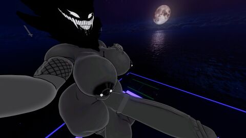 3d anthro ass backrooms_creature balls big_ass big_balls big_breasts big_cock big_penis breasts drooling futa_only futanari grey_body huge_balls huge_breasts huge_cock intersex karelia_(acerattman) karelia_futanari_(acerattman) moonlight ocean penis pierced_nipples queenstarvr smiler_(the_backrooms) vrchat vrchat_avatar