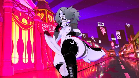 abs artist_name ass balls big_balls big_penis boots choker emo fangs female femboy femboydom fluffy_hair fluffy_tail gloves helluva_boss huge_cock loona_(cryptiacurves) loona_(helluva_boss) male male_loona penis piercings puppylovevr thick_ass thick_thighs thighhighs wolf