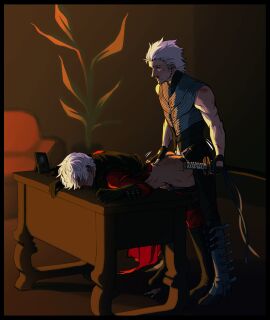 2boys ambiguous_penetration clothed clothed_sex dante_(devil_may_cry) devil_may_cry devil_may_cry_(series) gay incest male male_only s_akhar table twins vergil_(devil_may_cry) yaoi