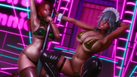 ass bikini breasts female heart_pasties hong_meiling huge_ass huge_breasts motor_okaki navel pasties sakuya_izayoi thick_thighs touhou wide_hips