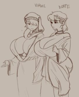 2girls breasts catholic christianity cleavage dante's_inferno dante_alighieri divine_comedy female female_only greasymeta huge_breasts literature public_domain real_people rough_sketch rule_63 sketch tagme virgil virgil_(roman_history)