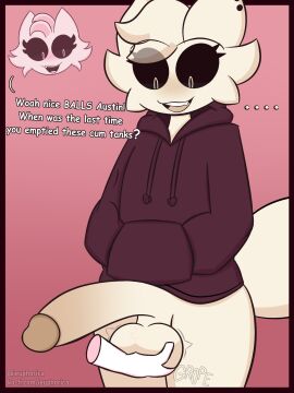 1boy 1girls austin_(euphorica) balls balls_awe ballsack big_balls big_penis big_testicles compliment dirty_talk euphorica female femboy furry gay hoodie male original original_character penis stella_(euphorica) testicles text uncensored