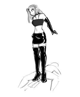 1boy 1girls black_and_white boot_fetish bootjob boots castratrix celera_prime choker dominant_female dominatrix elbow_gloves english english_text eyeshadow female femdom femdom_caption footjob gloves high_heel_boots high_heels knee_boots leather leather_boots leather_clothing leather_gloves long-haired_female long_hair makeup male male/female miniskirt monochrome olivia_(celera_prime) original original_character original_characters patent_boots shoejob submissive_male thigh_boots thighhigh_boots thighhighs