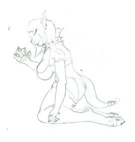 anthro canid canine claws clothing collar fallout female fur hybrid mammal mental_transformation microsoft night_stalker_(fallout) no_artist no_artist_signature reptile scales scalie snake solo transformation