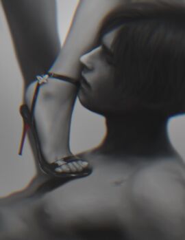 1boy 1girls 2d 3d ada_wong ada_wong_(adriana) capcom dominant_female feet female femdom foot_fetish foot_worship footwear high_heels leon_scott_kennedy leon_scott_kennedy_(eduard_badaluta) male malesub monochrome naked naked_male nude nude_male nude_male_clothed_female resident_evil resident_evil_2 resident_evil_2_remake resident_evil_4 resident_evil_4_remake ryoujai simple_background stepped_on stepping_on_chest straight submissive_male tagme