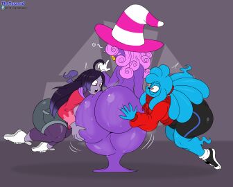 1boy 2girls ass ass_bigger_than_head ass_focus ass_grab butt_grab crossover curly_hair enormous_ass fat_ass female ghost groping groping_ass hand_on_ass hand_on_butt heart-shaped_pupils heart_eyes hi_res huge_ass looking_back looking_pleasured male mario_(series) nintendo ogling original original_characters paper_mario paper_mario:_the_thousand-year_door pink_hair shadow spirit tagme thetyrant ty_(thetyrant) vivian_(paper_mario) witch_hat