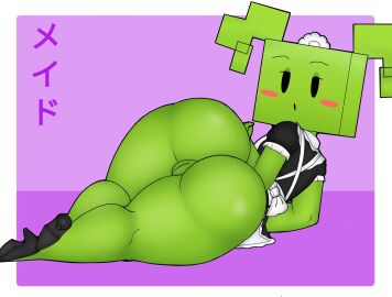 2023 :o apron ass big_butt black_clothing black_eyes black_footwear black_high_heels blush blush_stickers border clothing digital_media_(artwork) eyeshadow female female_humanoid footwear genitals golden_is_bunny green_body green_butt green_eyeshadow green_hair green_skin green_vulva hair half-closed_eyes hi_res high_heels humanoid humanoid_genitalia humanoid_vulva japanese_text looking_at_viewer looking_back looking_back_at_viewer lying maid_apron maid_headdress maid_uniform makeup mario_bros mimi_(super_paper_mario) narrowed_eyes nintendo not_furry on_side open_mouth paper_mario pink_blush purple_text pussy shaded shoes solo square_(anatomy) text thick_thighs twintails uniform vulva white_apron white_border white_clothing white_headdress wide_hipped_female wide_hipped_humanoid wide_hips