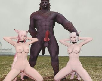 before_sex captured captured_heroine cat_girl catgirl f'lhaminn female hrothgar miqo'te on_knees