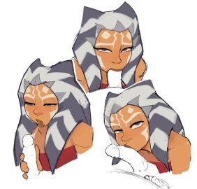 ahsoka_tano aldorian big_penis big_titties breasts clothing curvaceous curvaceous_female curvaceous_figure curvy curvy_figure curvy_hips female female_focus kissing_penis lucasfilm male nipples orange_skin penis star_wars