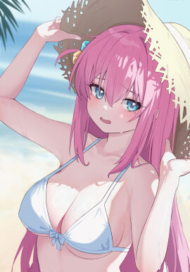 1girls armpits arms_above_head arms_up bare_armpits bare_arms bare_belly bare_chest bare_hands bare_midriff bare_shoulders bare_skin bare_torso beach beach_hat big_breasts bikini bikini_only bikini_top blue-eyed_female blue_eyes blurred_background blurry_background blush blush_face blush_lines blushed_face blushing_at_viewer blushing_face blushing_female bocchi_the_rock! breasts busty busty_female busty_teenager cleavage coast collarbone day daytime dot_nose elbows embarrassed_exposed_female embarrassed_expression embarrassed_female exposed exposed_armpits exposed_arms exposed_midriff exposed_shoulders eyebrows_visible_through_hair female female_only fingernails fingers gotou_hitori hair_between_eyes hair_ornament hair_ornaments half_naked half_nude hands_above_head hands_up hat head_tilt high_resolution high_school_student highres horizon large_breasts lean_figure light-skined_female light-skinned_female light_skin lishu_(2013547716) long_hair looking_at_viewer naked naked_female narrow_waist nervous nervous_face nervous_female nude nude_female nudity ocean open_mouth outdoor_nudity outdoors outside pale-skinned_female pale_skin parted_lips pink-haired_female pink_eyebrows pink_hair schoolgirl sea seaside semi_nude shoulders shy sideboob slender_body slender_waist slim_female slim_waist smooth_skin solo standing string_bikini swimsuit swimwear teenage_female teenager thin_waist tilted_head tongue upper_body white_bikini white_bikini_only white_bikini_top white_string_bikini white_swimsuit white_swimwear