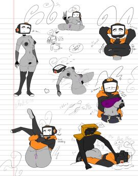 anonymous_male antenna ass athletic athletic_female baggy_clothing black_body bolt_4200 bra breasts female female_only grey_body half_nude loose_pants lying male nude pose posing pussy reference_sheet robot robot_girl sex sleeping tv_head vagina