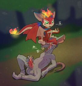 anklet anus argon_vile ass ass_grab backsack balls balls_on_face balls_on_nose ballsack bodily_fluids breath buckteeth butt_grab dialogue dragon duo english_text eyewear facesitting fire flaming_horn flaming_tail genital_fluids genitals goggles hand_on_ass hand_on_butt hi_res jewelry league_of_legends licking licking_lips licking_own_lips male male/male mammal masturbation murid murine nude penile_masturbatoin penis precum rat riot_games rodent saliva scalie sitting_on_another size_difference smolder_(league_of_legends) speech_bubble summoners_rift tail teeth tencent text tongue tongue_out twitch_(lol) wings