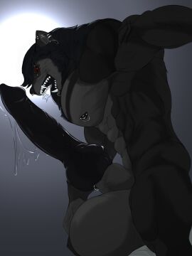 1boy abs absurd_res animal_genitalia anthro balls big_balls big_penis black_body bodily_fluids canid canine canis fenrir_osbone genital_fluids genitals hi_res huge_balls huge_cock hyper hyper_balls hyper_genitalia hyper_penis knot leaking_precum male male_only mammal muscular muscular_anthro muscular_male mythological_canine mythological_creature mythology nipple_piercing nipples pecs penis piercing precum red_eyes sheath solo vein veiny_penis werecanid werecanine werecreature werewolf wolf