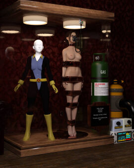 1girls 3d arms_at_sides asleep barefoot bound bound_arms bound_legs bound_neck breasts captured captured_heroine chloroform clothes_removed completely_nude defeated defeated_heroine display display_case english_text eyes_closed feet female forniphilia gas_mask helpless helpless_female human_furniture human_trophy immobile indoors kitty_pryde legs_together living_statue living_trophy mannequin marvel marvel_comics midriff name_tag nipples nude nude_female oldmanjaay overhead_light permanent_bondage plaque pussy pussy_obscured shadowcat sign solo_female stasis_chamber stationary_restraints stripped stripped_naked suspension suspension_bondage text trophy_case unconscious x-men