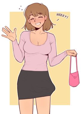 1futa balls balls_bulge balls_under_clothes big_breasts bottomless_skirt breasts brown_hair bulge bulge_to_side cameltail casual clothed clothing dross erection_under_clothes erection_under_skirt female fully_clothed futa_only futanari half-erect human intersex light-skinned_female light-skinned_futa light_skin original pencil_skirt penis penis_bulge penis_under_clothes penis_under_skirt skirt solo solo_futa standing tenting text