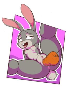 anthro breasts carrot clitoris disney eyebrows eyelashes female food fur genitals grey_body grey_fur judy_hopps lagomorph leporid lilidae long_ears mammal nipples nude object_in_pussy open_mouth penetration plant purple_eyes pussy rabbit scut_tail short_tail solo spread_legs spreading tail teeth tongue tongue_out vaginal_penetration vegetable zootopia