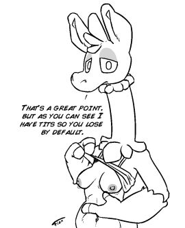 breasts camelid clothed clothing clothing_lift female llama mammal nipples shirt shirt_lift text topwear