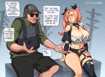 1boy 1girls asymmetrical_bangs asymmetrical_clothes asymmetrical_hair barely_clothed beauty_mark beauty_mark_on_breasts beauty_mark_under_eye beauty_spot belt big_breasts big_lips big_thighs bimbo bimbo_lips black_thigh_highs breasts cleavage cleavage_overflow clothed clothed_female clothed_male clothing dialogue english english_dialogue english_text escape_from_tarkov female fur-trimmed_shorts hair hair_clips hair_ribbon hairbow heart heart_earrings heart_symbol hoyoverse huge_breasts jacket kissy_face large_breasts long_hair male midriff midriff_baring_shirt midriff_top mikiron nicole_demara pink_hair plump_breasts plump_thighs ponytails revealing_clothes revealing_clothing short_shorts shorts sitting sitting_down skimpy skimpy_clothes skimpy_outfit talking talking_to_another thick_female thick_legs thick_thighs thigh_high_socks thigh_socks thigh_strap thighs tight_clothes tight_clothing tight_top tight_topwear twintails unbuckled_belt unbuttoned unbuttoned_bottomwear unbuttoned_shorts voluptuous voluptuous_female zenless_zone_zero