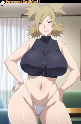 1girls ai_generated ass ass_focus big_ass big_breasts boruto:_naruto_next_generations cameltoe cheating cheating_girlfriend cheating_wife curvy curvy_figure hair naruto naruto_(series) naruto_shippuden netorare ntr pussy room smile temari thong voluptuous voluptuous_female zadbhell