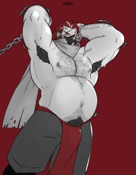 aged_up arm_hair armpits arms_up awooga bara bear_(body_type) big_belly body_hair breasts bulge bulge_under_clothes chained chained_up chained_wrists chest_hair commission cuff_(restraint) cuffed cuffs cumdump dilf fat_tits fire_emblem fire_emblem_fates gay imminent_sex loving_it male male_focus male_only mask masked masked_male meat_toilet muscular muscular_chest ninja perfect_belly pubic_hair restrained saizou_(fire_emblem) sexy_male sexy_man sfw shaking solo solo_focus solo_male tiddies trapped voluptuous_male whored_out yaoi
