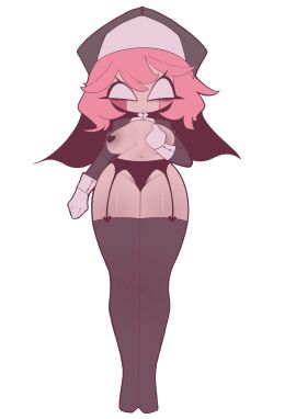 1girls :o breasts female friday_night_funkin friday_night_funkin_mod full_body garter_belt garter_straps gloves hss_dada medium_breasts mid-fight_masses nun nun's_habit nun_outfit pasties pink_hair sarvente_(dokki.doodlez) tagme thighhighs white_background