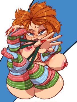 2d 5_fingers 5_toes ass big_ass big_breasts blue_eyes breasts child's_play chucky feet feet_up female female_focus female_only freckles genderswap genderswap_(mtf) ginger ginger_hair green_panties highlights_(coloring) juicy_lips kissable_lips laying_down laying_on_back legs_together legs_up nails nipple_piercing nipples orange_hair painted_nails piercing piercing_nipples piercings piercings_on_nipples pink_areola pink_areolae pink_nipples pulling_down_panties red_hair red_nails rule_63 seanmalikdesigns seductive_eyes seductive_look seductive_smile shirt_up short_hair shortstack slight_blush smmyart stockings striped_legwear striped_stockings suggestive_pose tagme thick_ass thick_thighs