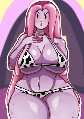 adventure_time big_breasts big_thighs big_titties breasts clothing cow_bikini cow_girl curvaceous curvaceous_female curvaceous_figure curvy curvy_figure curvy_hips female female_only long_hair pink_body pink_hair pink_skin princess_bubblegum