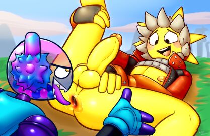 2024 4_fingers anthro anthro_on_anthro anus balls big_penis black_clothing black_eyes black_gloves black_handwear black_jacket black_topwear blue_clothing blue_gloves blue_handwear blue_headwear blue_hoodie blue_topwear bodily_fluids bottomless clothed clothing duo earmuffs epic_games erection felino fingerless_gloves fingers for_a_head fortnite gaping gaping_anus gay genitals glans gloves grey_clothing grey_sweater grey_topwear gumball_(candy) gumbo_(fortnite) hand_on_leg hand_on_thigh handwear head_spikes headgear headwear hi_res hoodie humanoid humanoid_genitalia humanoid_on_humanoid humanoid_penis jacket leg_grab living_sun looking_down looking_pleasured looking_up lying male object_head object_humanoid on_back open_mouth orange_clothing orange_glans orange_jacket orange_topwear outside penis perineum purple_body purple_headgear purple_tongue raised_clothing raised_leg raised_sweater raised_topwear red_anus red_clothing red_jacket red_topwear saliva sharp_teeth smile spikes spikes_(anatomy) sun sunspot_(fortnite) sweater teeth thigh_grab tongue tongue_out topwear transparent_head yellow_balls yellow_body yellow_eyes yellow_penis yellow_perineum