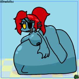 1girls alphys anal_vore animated belly_bulge breasts drawadicted fat female female_pred larger_female obese pred prey tagme undertale undyne vore vore_belly