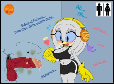 2025 anthro athletic_wear bathroom big_breasts big_penis biped black_bottomwear black_clothing black_nose black_shirt black_shorts black_tank_top black_topwear blue_eyes blush bottomwear breasts clothed clothing countershade_face countershading dialogue dirty_penis disgusted duo echidna electronics english_text erection fan_character female genitals glans glory_hole gloves grey_body grey_hair gym_bottomwear gym_shorts hair handwear headphones hi_res humanoid_genitalia humanoid_penis looking_at_genitalia looking_at_penis male male/female mammal midriff monotreme mostly_offscreen_character navel open_mouth partial_male penis project_x_love_potion_disaster pubes public_restroom red_body shirt shorts smegma sonic_(series) tan_body tan_countershading tank_top text tongue topwear uncensored what yellow_clothing yellow_gloves yellow_handwear zeta_r-02 zeta_the_echidna