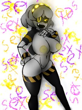 1girls 2d breasts female female_only humanoid murder_drones nipple_piercing nipples piercing robot robot_girl robot_humanoid screen_face smile solo tagme v_(murder_drones)