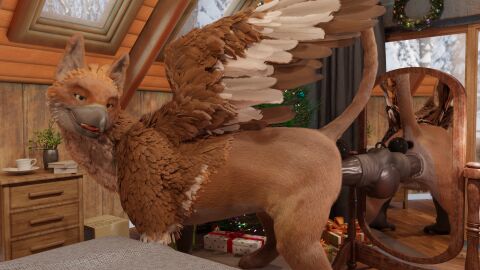 anal anal_beads anal_sex animal_dildo animal_sex_toy anus avian bluedragon55 bodily_fluids building christmas christmas_tree dildo equine_dildo female feral genital_fluids genitals gryphon gryphon_(untied_verbeger) hi_res holidays house inside looking_at_viewer masturbation mirror mirror_reflection mythological_avian mythological_creature mythology penetration plant pussy reflection sex_toy smile snow solo tail tongue tree vaginal_fluids vaginal_penetration window wings