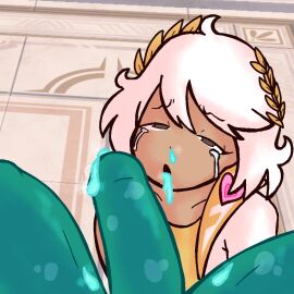 aphrodite_(fortnite) beauty_mark big_dick big_penis blowjob brown_eyes cum cum_drip cum_in_mouth cum_on_face dark-skinned_female dark_skin diddlesdoodles female fortnite fortnite:_battle_royale male mind_break penis poseidon_(fortnite) pov pov_eye_contact pov_male slime_man slime_monster tanned_female tanned_skin tears white_hair worn_out