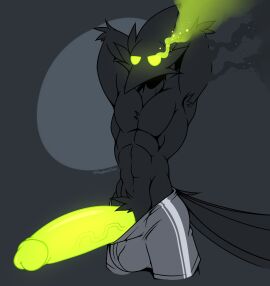 abs anthro avian balls beak big_balls big_penis bird black_body clothing corvid corvus_(genus) crow energy genitals glowing glowing_eyes glowing_genitalia glowing_penis green_penis hi_res huge_cock hyper hyper_genitalia hyper_penis l-tech-e-coyote-l male muscular muscular_male oscine passerine penis phoruscrow phosphoruscrow ryze_(phosphoruscrow) solo tail underwear