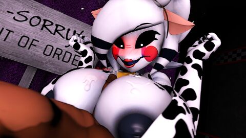 3d anthro blush breasts cryptiacurves cum cum_on_breasts eli_onsfm fazclaire's_nightclub female femboy five_nights_at_freddy's fredina's_nightclub frenni_fazclaire furry looking_at_penis marie_(cally3d) paizuri paizuri_lead_by_female paizuri_on_lap penis puppet_(fnaf) shocked shocked_expression straight voluptuous