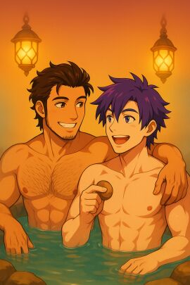 ai_generated bath chest_hair claude claude_von_riegan facial_hair fire_emblem gay shez_(fire_emblem) shez_(fire_emblem)_(male)