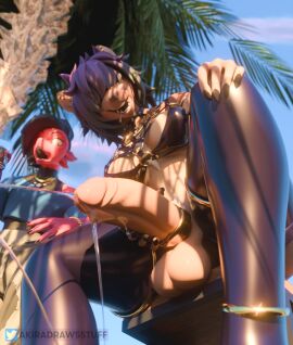 3d accessory akiradrawslewds alcohol anklet anthro balls bar_stool bare_shoulders beverage big_balls big_penis bikini bikini_top black_hair black_lipstick black_nails blue_clothing blue_shirt blue_sky blue_topwear bodily_fluids bottomwear bra bracelet camo camo_bottomwear camo_clothing camo_pants camo_print chest_tuft clothing cloud cock_ring colored_nails container crop_top cuntboy cup drinking_glass dripping duo ear_piercing erection excessive_genital_fluids excessive_precum fish furniture futanari genital_fluids genitals glass glass_container glass_cup gold_(metal) gold_jewelry hair harness highlights_(coloring) hyena inner_ear_fluff intersex jewelry leah_(akiradrawsstuff) leaking_precum legwear lipstick makeup mammal marine masturbation midriff nails open_mouth palm_tree pants pattern_bottomwear pattern_clothing pattern_pants penis penis_accessory penis_jewelry piercing plant precum precum_drip precum_on_penis public public_nudity purple_hair red_body red_skin ren_(remanedur) shirt skintight_clothing sky snout stool surprised_expression swimwear t-shirt teeth teeth_showing thigh_highs toothpick topwear tree tuft underwear whiskey whiskey_glass wood