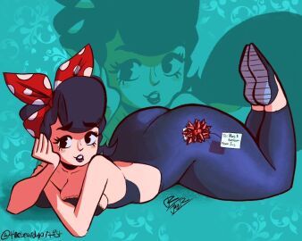 1girls aesthetic ass ass_bigger_than_head ass_focus ass_up ass_up_face_down big_ass big_ass_(female) black_hair cleavage female female_focus female_only gift gift_bow hair hair_ornament indie_(aesthetic) large_ass lips lipstick lying lying_down lying_on_stomach pinup pinup_art pinup_girl pinup_girls pinup_pose pose posing posing_for_the_viewer solo solo_female solo_focus tagme thebeardyartist tight tight_clothes tight_clothing tight_fit tight_pants vintage_clothing vintage_indie vintage_pinup yoga_pants
