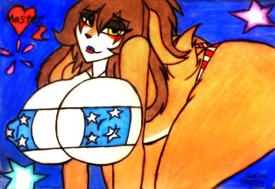 4th_of_july absurd_res alien american_flag_bikini anthro ass big_ass big_breasts big_butt bikini blush breasts clothing erect_nipples female fireworks flag_bikini hi_res holiday_clothing holidays lepi_(species) lipstick looking_at_viewer lop_(star_wars) lop_(star_wars_visions) lop_and_ochou makeup nipple_outline nipples sith_eyes star_wars star_wars_visions swimwear theloanwanderer216 tlw216 traditional_media_(artwork) two-piece_swimsuit