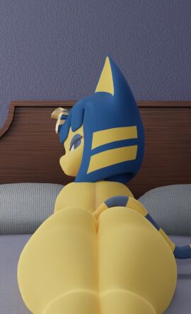 3d 3d_(artwork) 3d_model angry animal_crossing ankha ankha_(animal_crossing) ankha_(hazeker) ass bed blender_(software) blender_cycles detailed_background digital_media_(artwork) doubutsu_no_mori egyptian felid feline female furniture hazeker inside looking_at_viewer looking_back looking_back_at_viewer lying mammal nairu_(doubutsu_no_mori) nintendo nude on_bed on_front rear_view skippyarts solo yellow_body yellow_fur