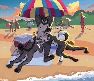 absurd_res alcohol andrew_(tlwolf) anthro beach beer beverage beverage_can brother_(lore) brothers_(lore) canid canine canis collaborative collaborative_fellatio collaborative_oral collaborative_sex cooler detailed_background dialogue father_(lore) father_and_child_(lore) father_and_son_(lore) fellatio group hi_res incest_(lore) jax_(tlwolf) male male/male mammal oh_mikat oral parent_(lore) parent_and_child_(lore) parent_and_son_(lore) penile sex sibling_(lore) silhouette son_(lore) teo_(tlwolf) text trio voyeur water wolf