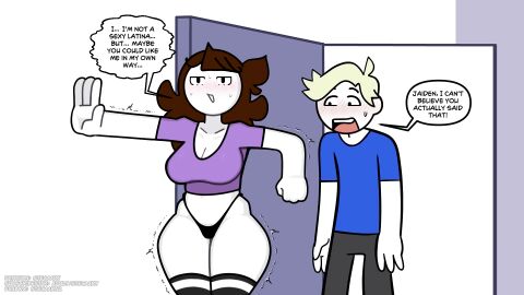 16:9_aspect_ratio 1boy 1girls accurate_art_style alpharad black_clothes black_panties black_underwear blonde_hair blue_shirt blush bodily_fluids breasts brown_hair cleavage clothing colored_skin crop_top cropped_shirt english_language english_text female freckles high_resolution highleg highleg_panties jaiden jaiden_animations jaidenanimations large_breasts legwear male open_mouth pants pantsu purple_shirt real_person sexually_suggestive shirt steca striped striped_clothing striped_legwear striped_thighhighs sweat sweatdrop text thelazyart thick thick_legs thighhighs trembling underwear white_skin youtube youtuber youtuber_girl youtubers