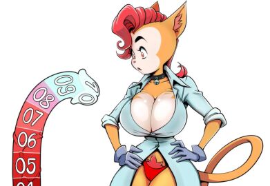 anthro balak bell big_breasts big_penis breasts camel_toe cameltoe cleavage clothed clothing collar doctor duo felid feline female genitals hair hand_on_hip hi_res huge_breasts huge_cock jingle_bell long_tail male mammal monique_pussycat panties penis pink_hair pink_pubes pubes pussy super_fuck_friends tail thick_thighs thong underwear wide_eyed wide_hips