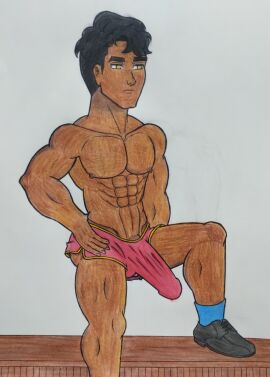 black_body black_hair bruno_lacerda_(joao_seu_companheiro) colored gay handdrawn handdrawn_art joao_seu_companheiro male male_only red_shorts solo