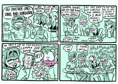 3girls aroused blush boner cellphone cellphone_picture female high_resolution humiliation laugh male penis samrockwell420 size_talk small_penis_humiliation text uncensored verbal_degradation