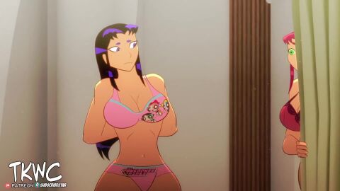 animated blackfire dc dc_comics embarrassed euf pink_underwear raven_(dc) starfire tagme underwear video walked_in_on