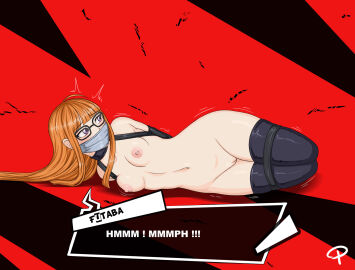 atlus female glasses kidnapped masked orange_hair persona persona_5 piroro purple_eyes sakura_futaba tied