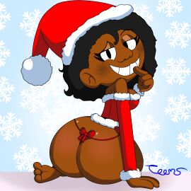 1girls :3 ass big_ass big_butt black_hair bootytoon breasts bubble_ass bubble_butt busty christmas christmas_outfit curvaceous curvy curvy_body curvy_female curvy_figure dark-skinned_female dark_skin enormous_ass enormous_butt female female_focus female_only freckles from_behind gigantic_ass gigantic_butt huge_ass huge_butt huge_hips huge_thighs large_ass large_butt looking_at_viewer looking_back massive_ass massive_butt off_shoulder original original_character round_ass round_butt shortstack showing_ass simple_background smile teeth thick_ass thick_butt thick_thighs thunder_thighs tori_tunies traced traced_art voluptuous wide_hips